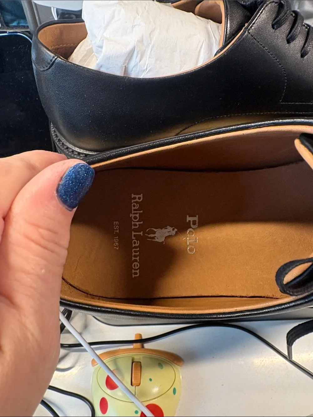 Polo by Ralph Lauren Black Leather Cap-Toe Derby